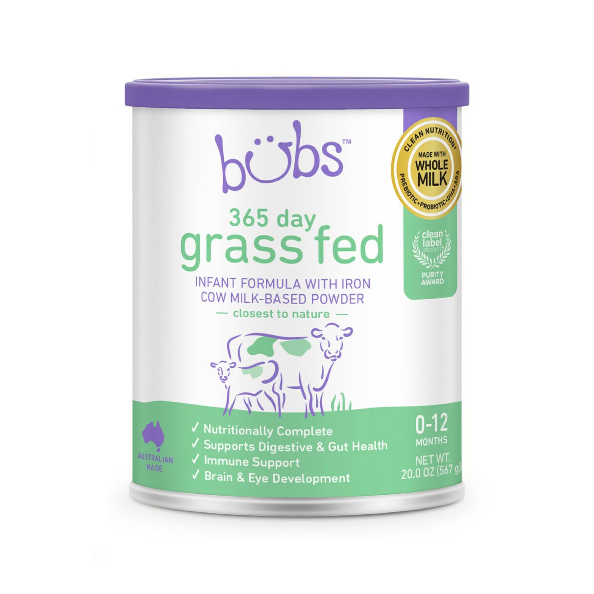 Amazon.com: Bubs 365 Day Grass Fed Infant Formula with Iron, Cow